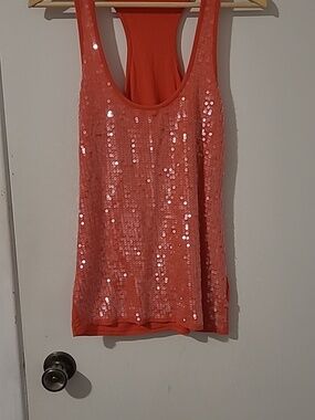 Kismet Coral Sequin Scoop Tank